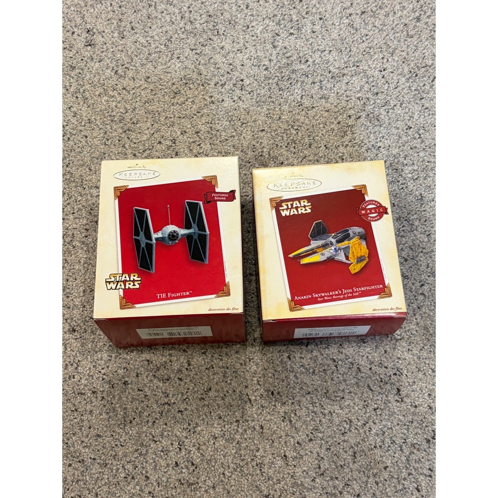 Hallmark Keepsake Star Wars Ornaments TIE Fighter 2003 & Jedi Starfighter 2005
